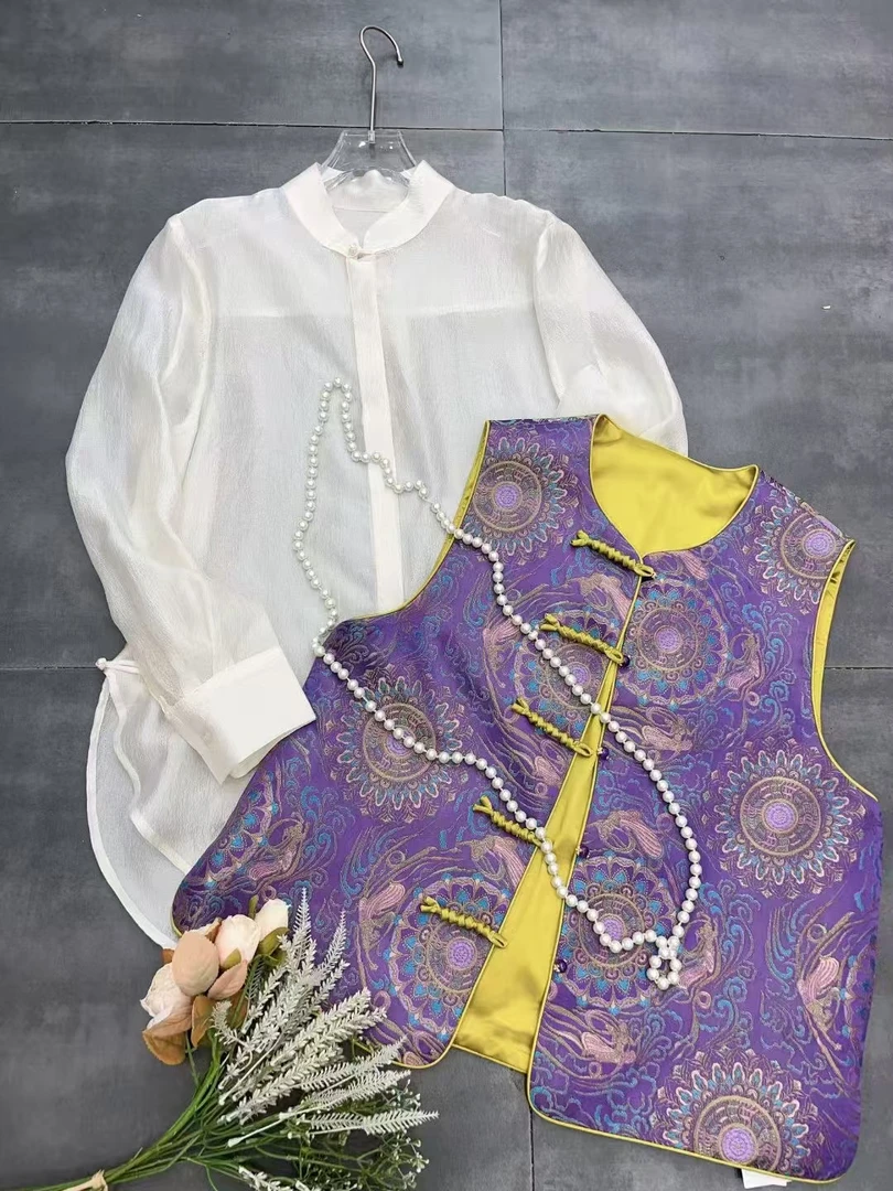 2024新中式国风高贵时尚财气质薄棉紫马甲2010