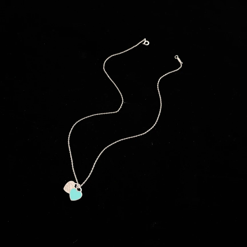 95新 Tiffany & Co./蒂芙尼 双爱心项链/链长40cm/4563