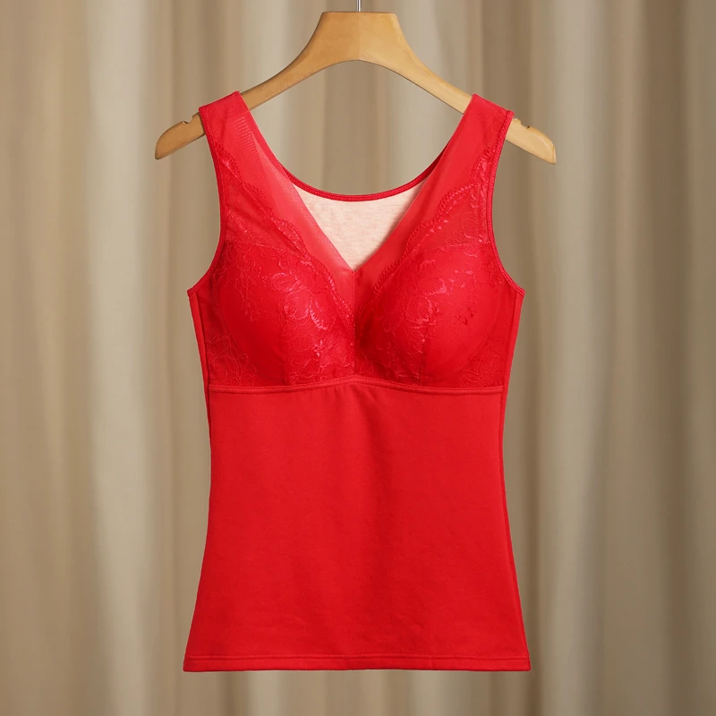 秋冬保暖加绒加厚背心带胸垫一体式内衣修身塑形美体衣大码内搭