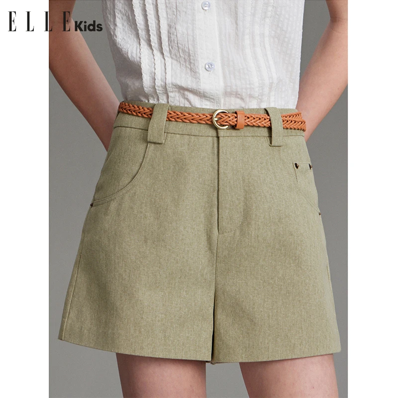 ELLE KIDS童装 百搭法式牛仔短裤女儿童夏季新款复古精致直身裤A3