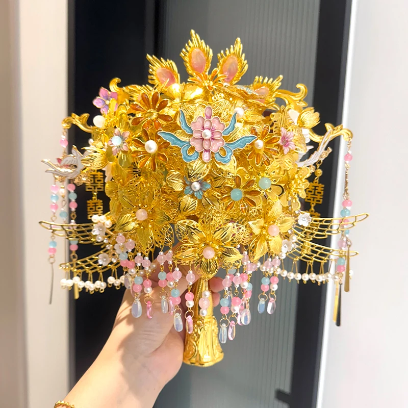 【风华绝代】新娘金色手捧花手工diy结婚礼物送闺蜜高级秀禾材料包