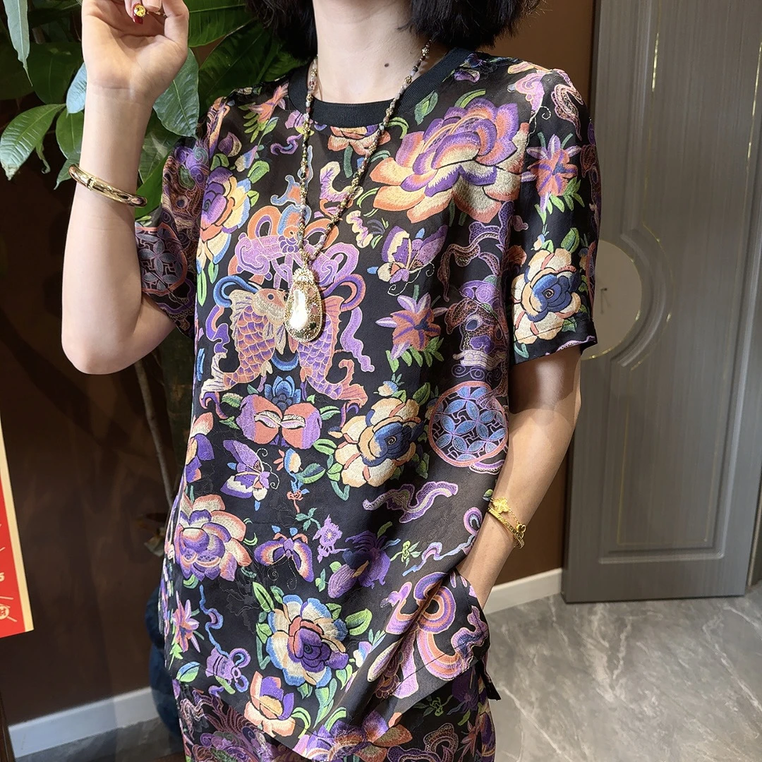 新中式夏季多巴胺系列圆领短袖上衣