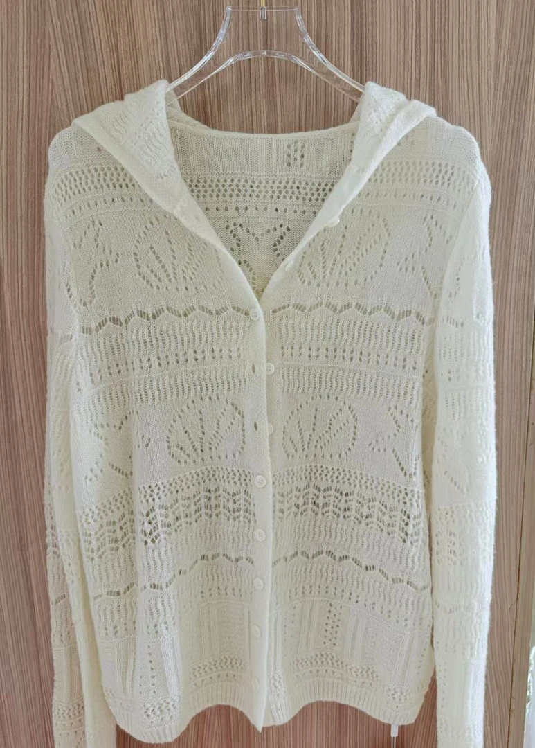 【JIN金喜】女士连帽长袖镂空通勤毛针织衫含羊毛