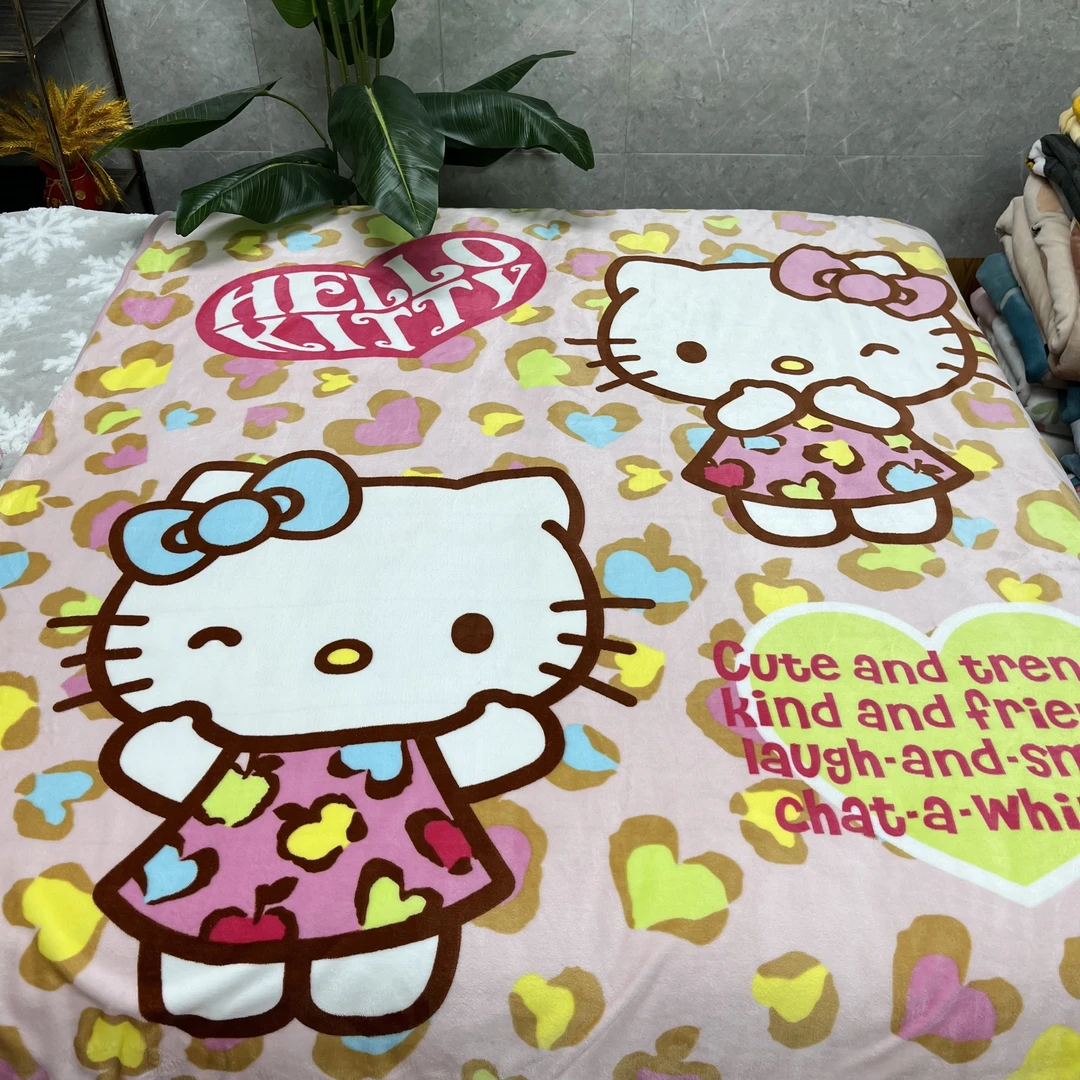 恒峰家纺【爱心小猫咪】1.5*2.0单人印花奶绒加绒加厚可机洗被