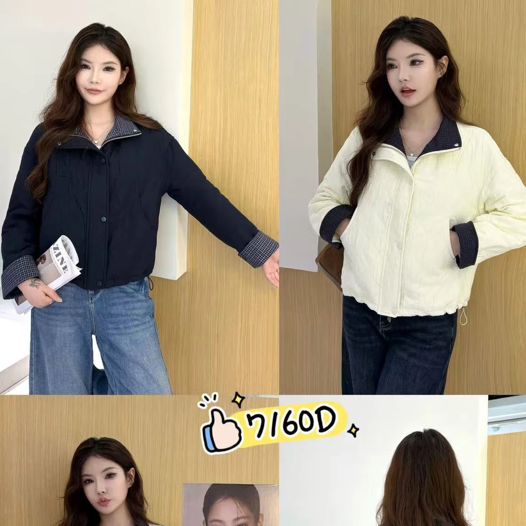 7160#秋季韩版短款翻领加棉宽松百搭外套女款