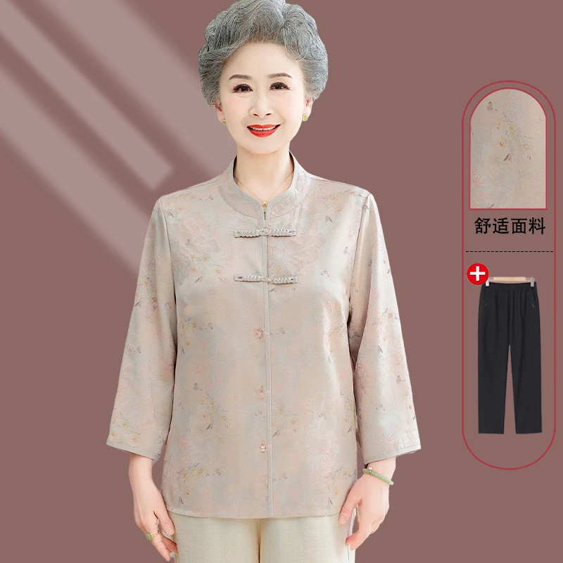 中老年妈妈装春夏装新中式外套60岁70老年人奶奶装宽松中国风小衫