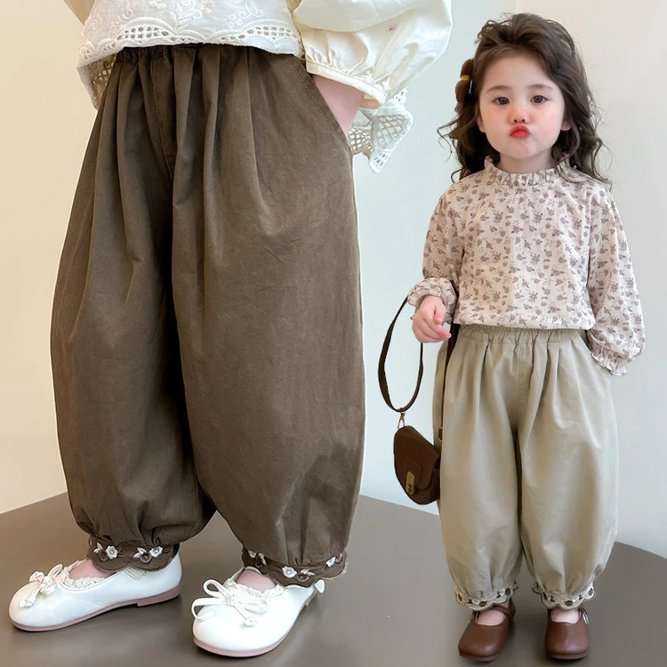 女童裤子小童款儿童灯笼裤时髦休闲裤小女孩哈伦裤宝宝春季花苞裤