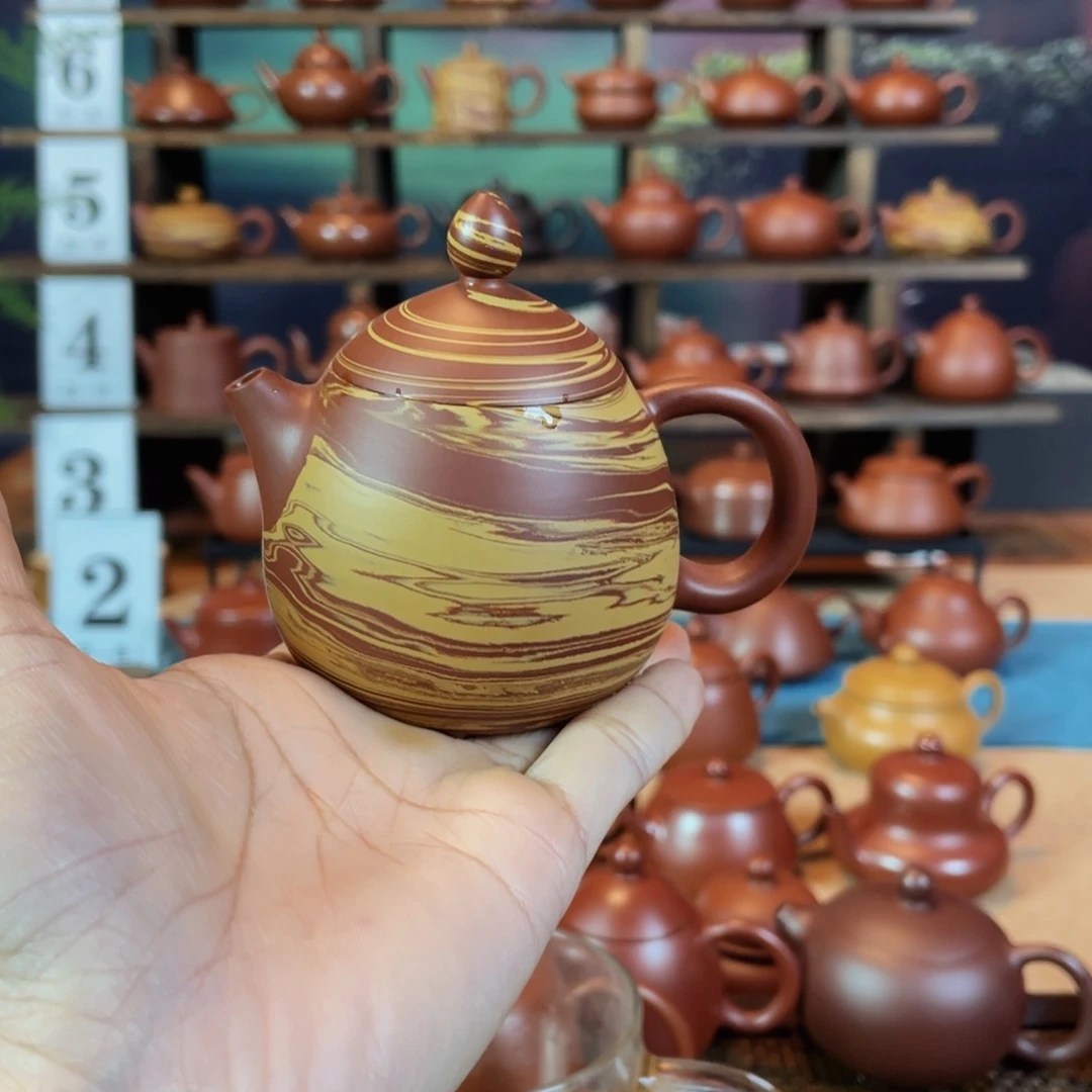 茶壶紫砂9****潮州手工手拉绞泥龙蛋壶