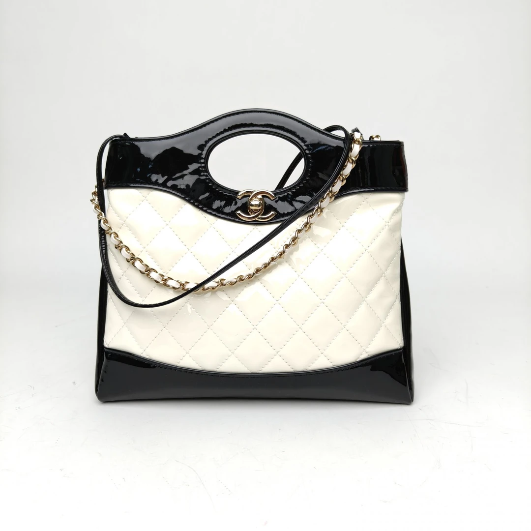 99新 Chanel/香奈儿 【念念】31Bag Mini 黑白 漆皮 浅金扣