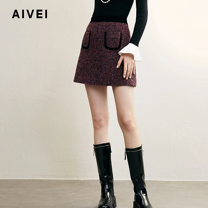 【蜜思仝】AIVEI新名媛小香亮丝高腰显瘦红色短裙R758202A