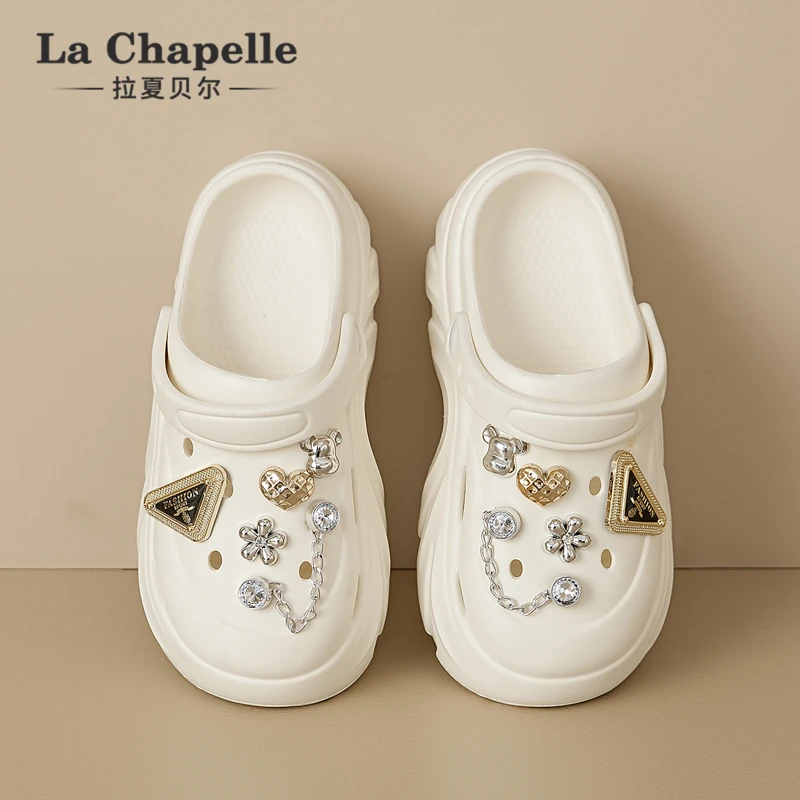 拉夏贝尔2025新款网红百搭休闲半拖厚底增高凉拖鞋外穿包头洞洞鞋