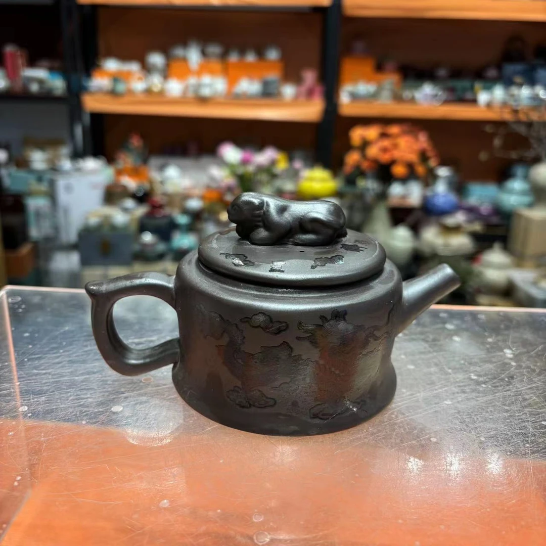 友名 黑泥紫砂龙凤貔貅德钟壶一壶两杯套装家用大容量泡茶壶-2454