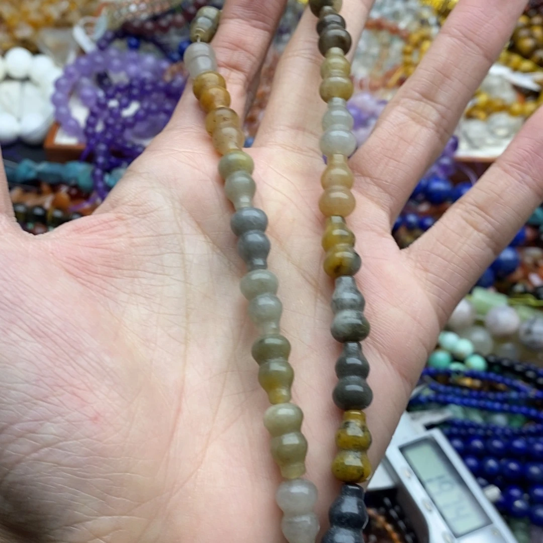 玛瑙/玉髓合金珠宝半成品一条7.5×14mm灰金丝玉葫芦天然