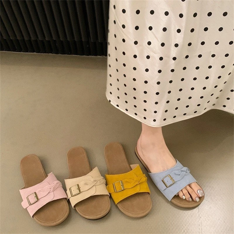 UHCK复古小众设计勃肯拖鞋女夏2025新款露趾踩屎感一字拖度假凉拖