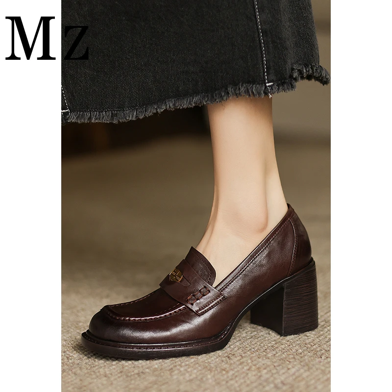 Mr.Zheng/淘小正/6.5cm/金币高跟乐福鞋粗跟复古圆头一脚蹬女单鞋