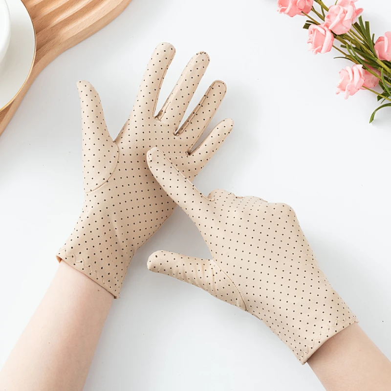 点子手套夏天薄款冰丝透气弹力骑电瓶车户外工作防晒春秋女士手套