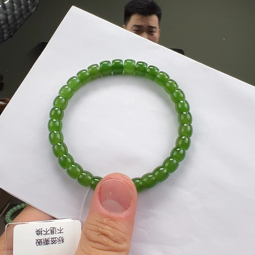 和田玉未镶嵌手链卡7mm苹果绿
