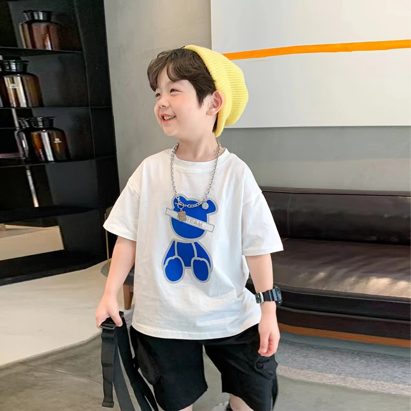 儿童夏季新款短袖T恤男童女童卡通洋气图案上衣男宝宝半袖t恤打底
