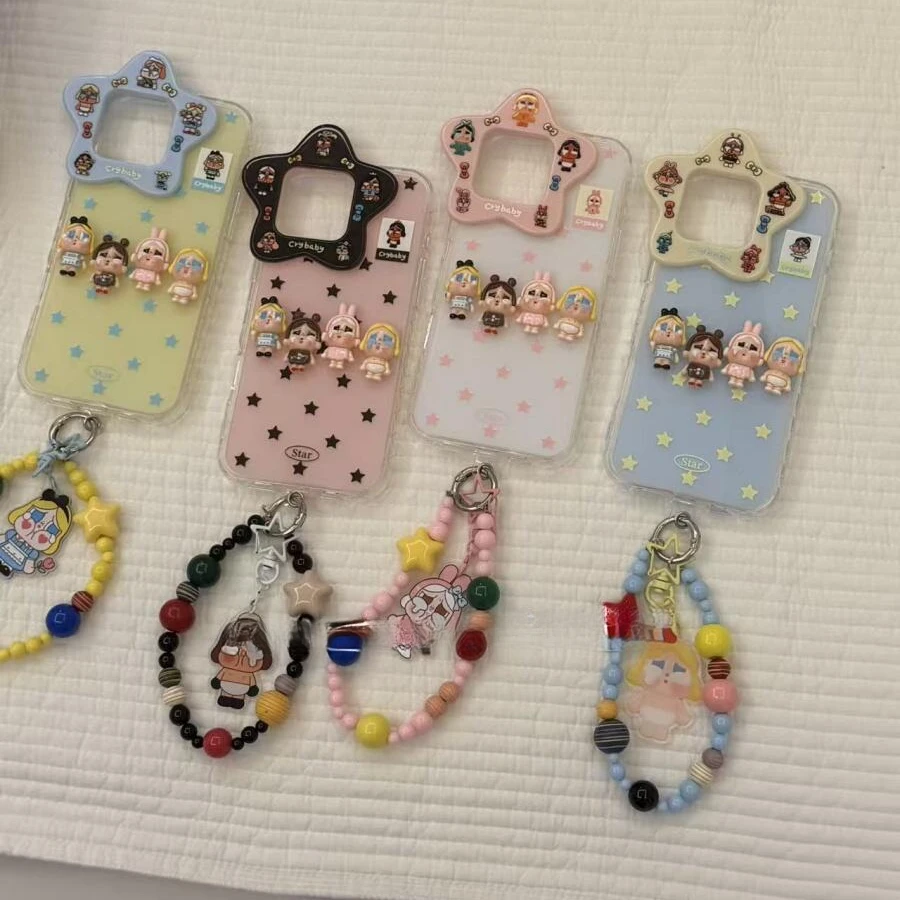 可爱星星镜头图案立体哭娃适用苹果16promax手机壳15保护套14/13