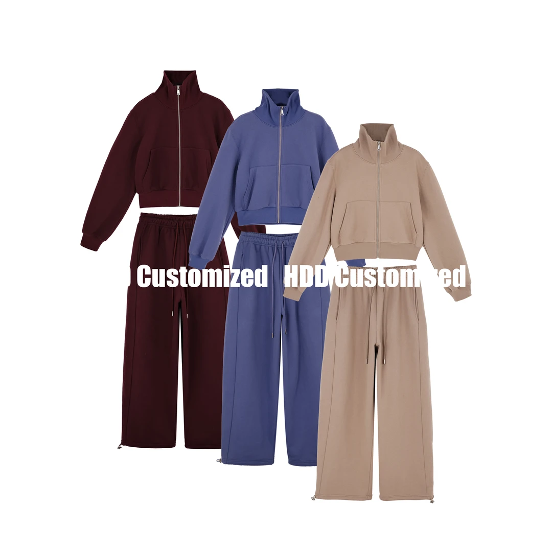 HDD- "休闲品质" 棉 女款舒适拉链卫衣外套+休闲裤套装 Y1064