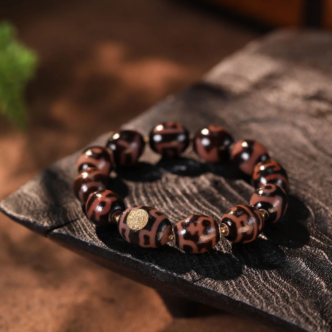 【嘉一昭愿】十二运红肉天珠K金九宫手串