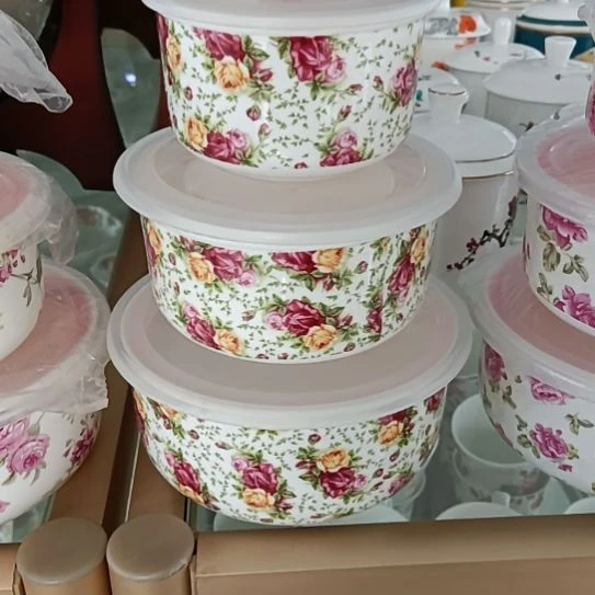 新疆西藏包邮小玫瑰花骨质瓷三件套保鲜碗