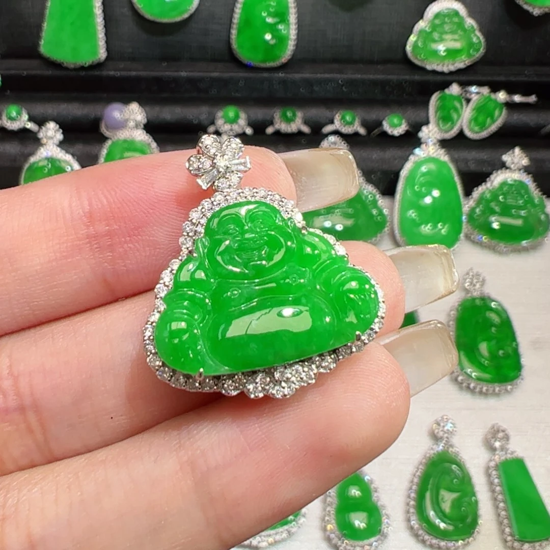 翡翠18K金镶嵌吊坠(不含链)