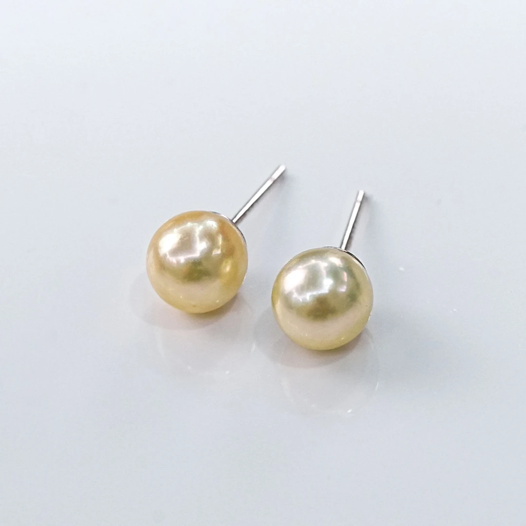 【珠宝展专享】7-8mm海水珍珠羽皇金银S925耳钉-多样性发一