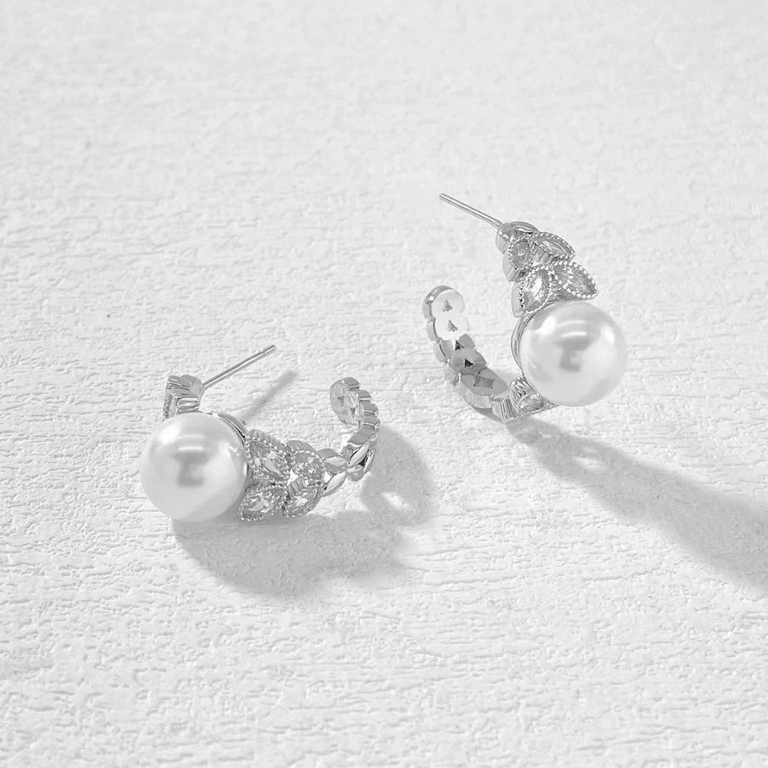 铜合金耳饰 木木（CJ5905） 内径17毫米 精镶麦穗珠子半耳圈