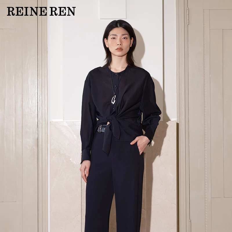 【新品】REINEREN设计师任茜2025春夏朦胧微透视可收腰随性廓形衬衫