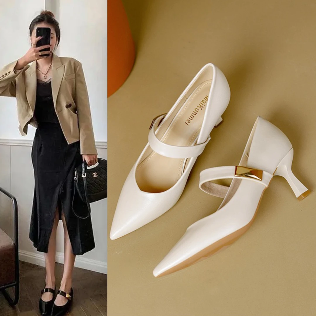 【ROSE正品】6cm香港时尚尖头细跟一字扣带高跟鞋女夏新款百搭单鞋