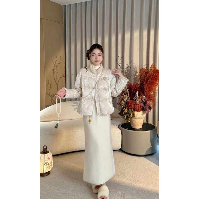 【锦衣服饰】X FA 8627新中式新国标90绒重工串珠刺绣提花羽绒服