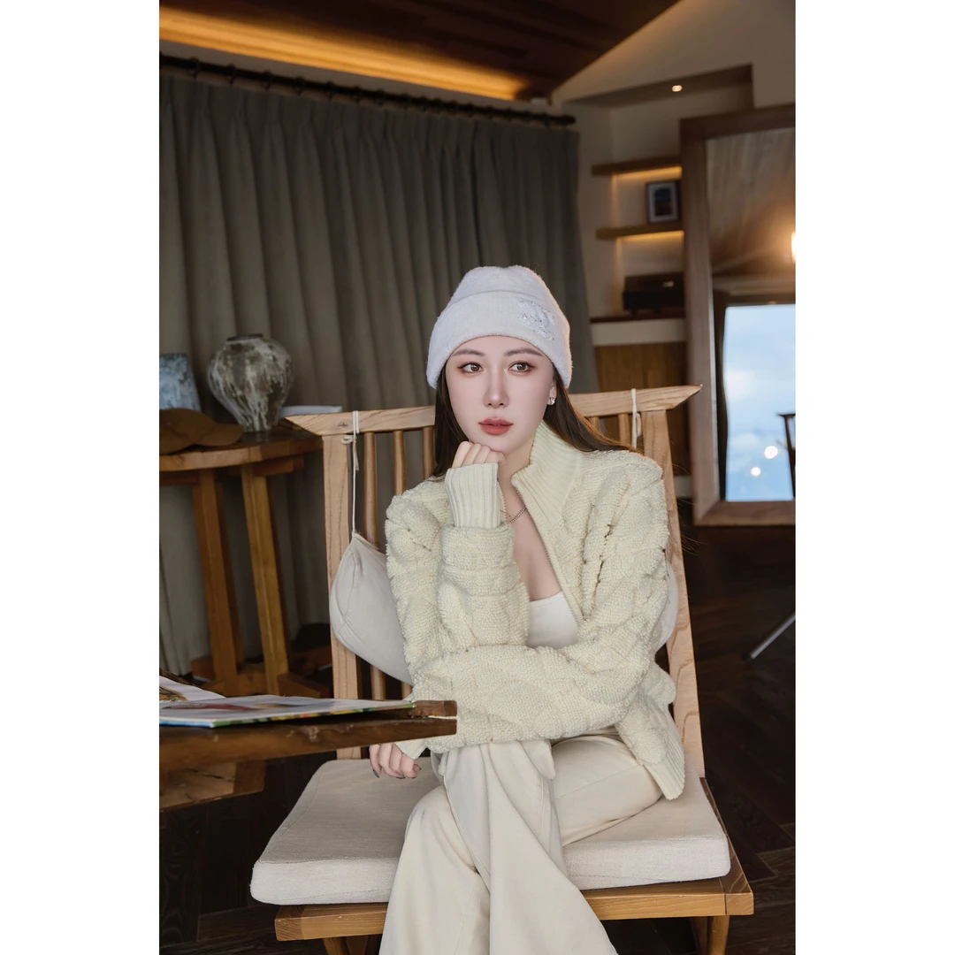 PHITHA ‘木木‘ 高定滕格纹立领羊毛混纺针织外套