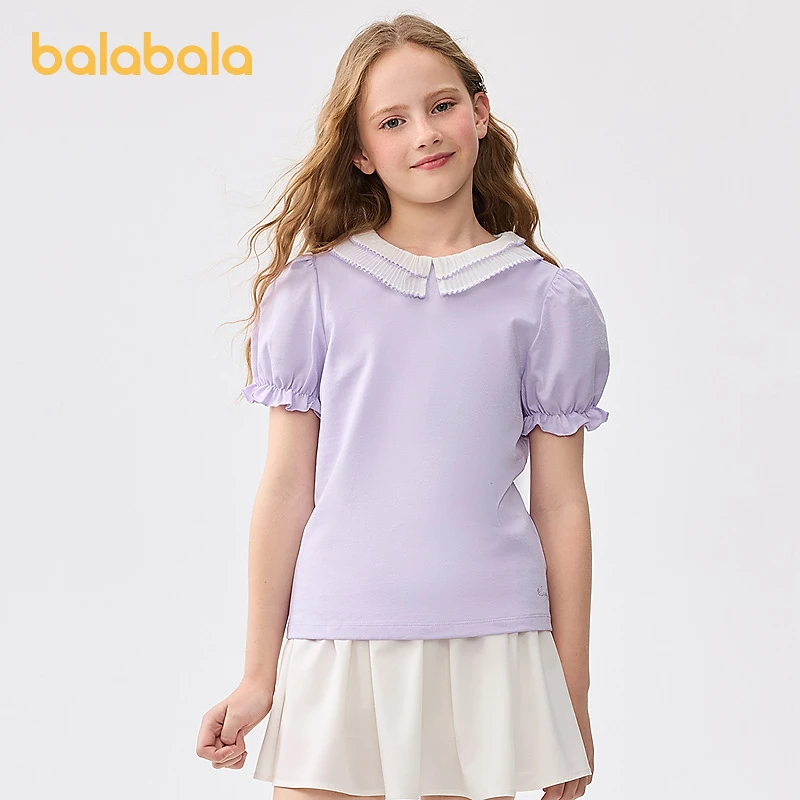 【balaOne】童装儿童短袖女童t恤25新款中大童甜美泡泡袖上衣
