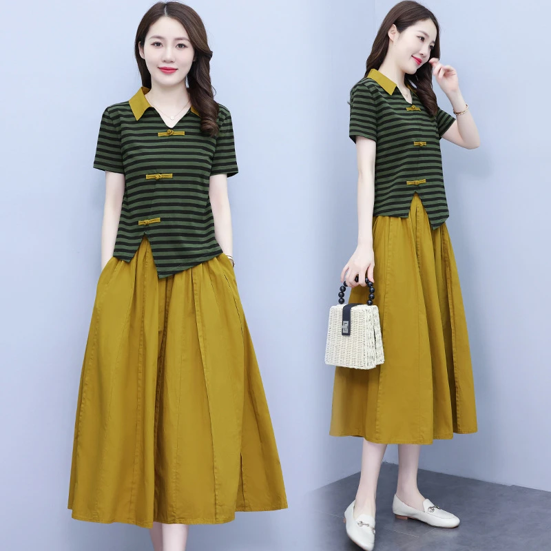 NYING复古夏款连衣裙2025夏季新款不规则条纹设计感半身裙文艺两