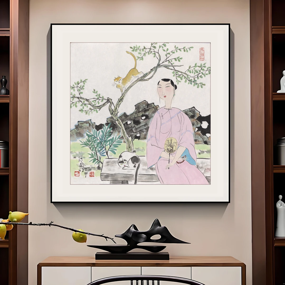 国画斗方挂画茶室背景装饰画