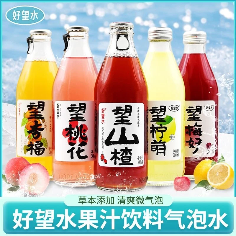 好望水 望山楂果汁气泡水杏福梅好柠檬复合碳酸饮料果汁300ml*5瓶