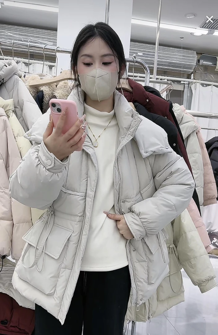 莎姐严选韩系百搭中长款收腰棉服外套906