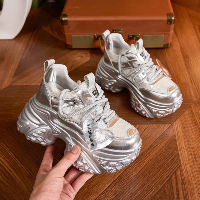 厚底老爹鞋女2025网红爆款时尚百搭网面运动休闲鞋10cm内增高女鞋