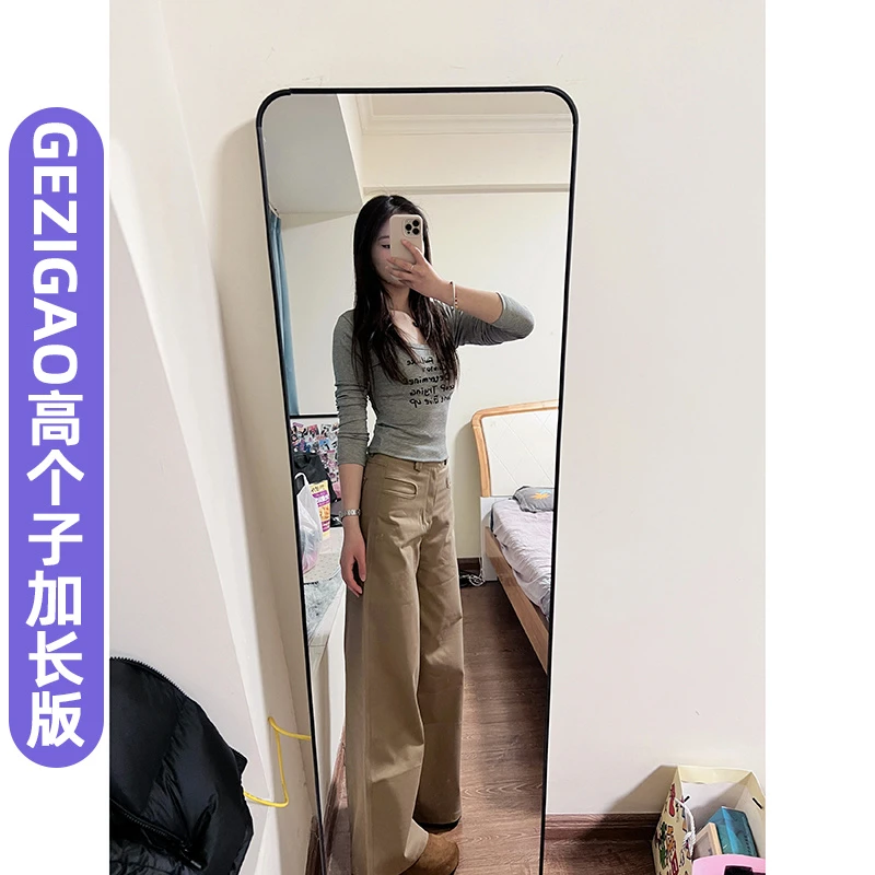 180高个子175加长老钱风复古卡其色休闲裤女春秋慵懒松弛感拖地裤