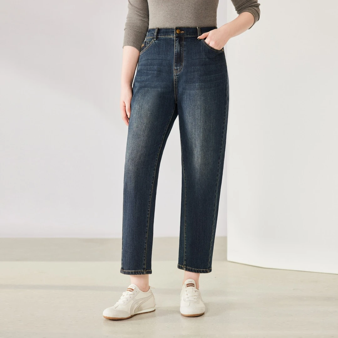 【常规锥形#双芯纱】高性能回弹MsShe大码女高腰锥形牛仔裤M2508011