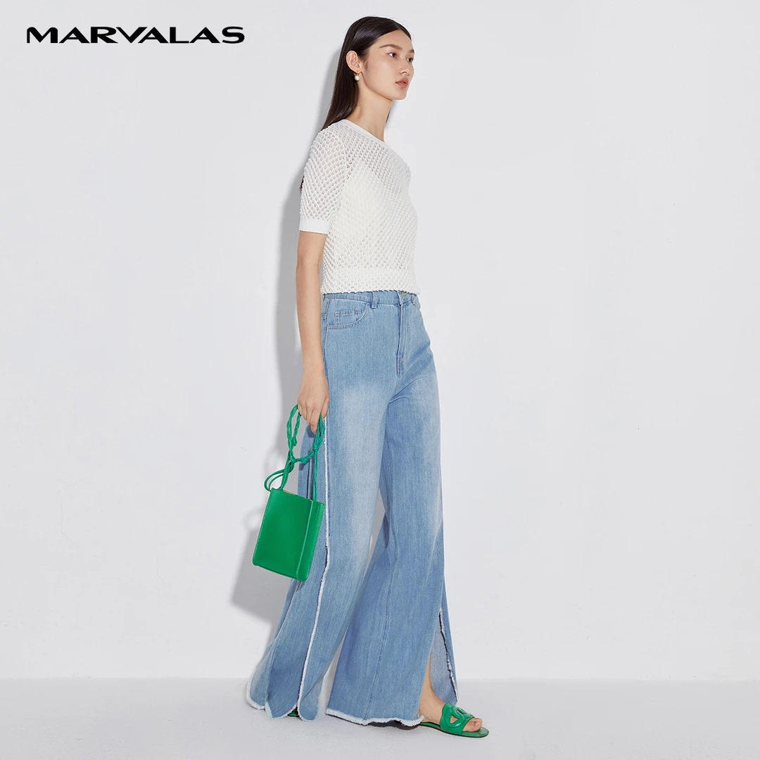 【众心专属】春秋显瘦时尚高腰休闲复古微喇宽松牛仔裤M130888