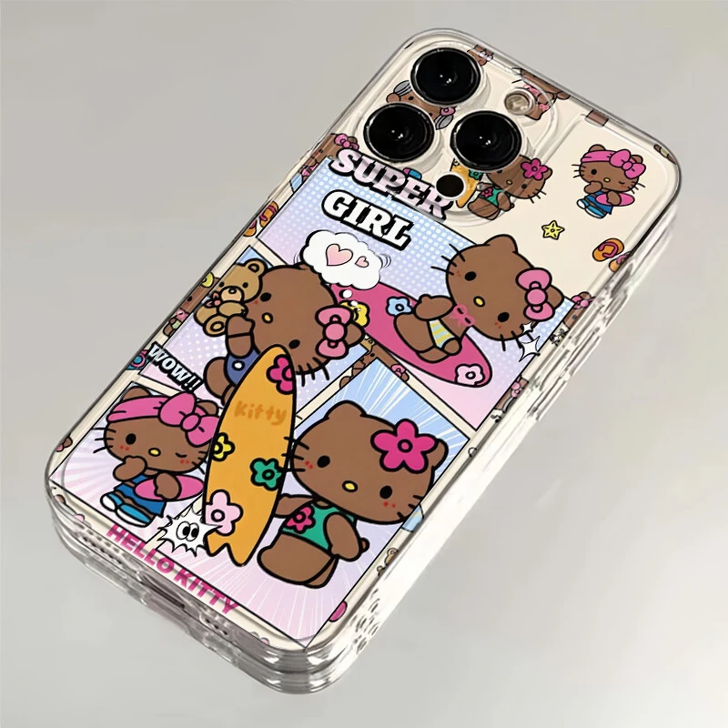 拼接黑皮凯蒂猫适用苹果16手机壳小米oppo创意vivo透明华为荣耀软