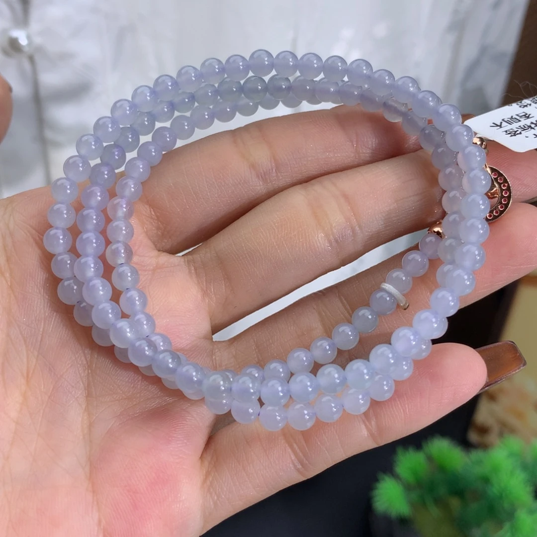 未镶嵌手串翡翠卡4.3冰胶淡淡蓝紫项链