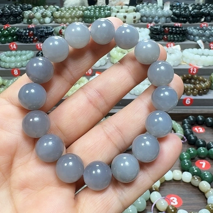 未镶嵌手链和田玉烟紫色青海卡12