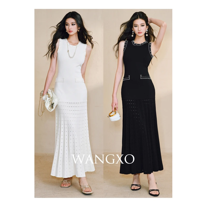 WANGXO 重磅手工钉珠法式针织连衣裙  253208W