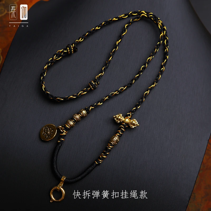 铜合金棉绳项链 经典黑黄铜财神佛牌吊坠绳子手工藏式文玩毛衣链