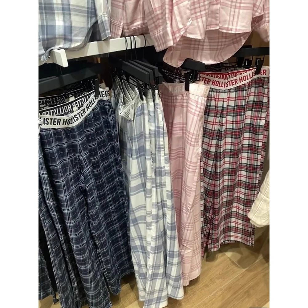 海鸥格子睡裤女夏季薄款2025新款长裤宽松夏天家居服可外穿遛弯裤