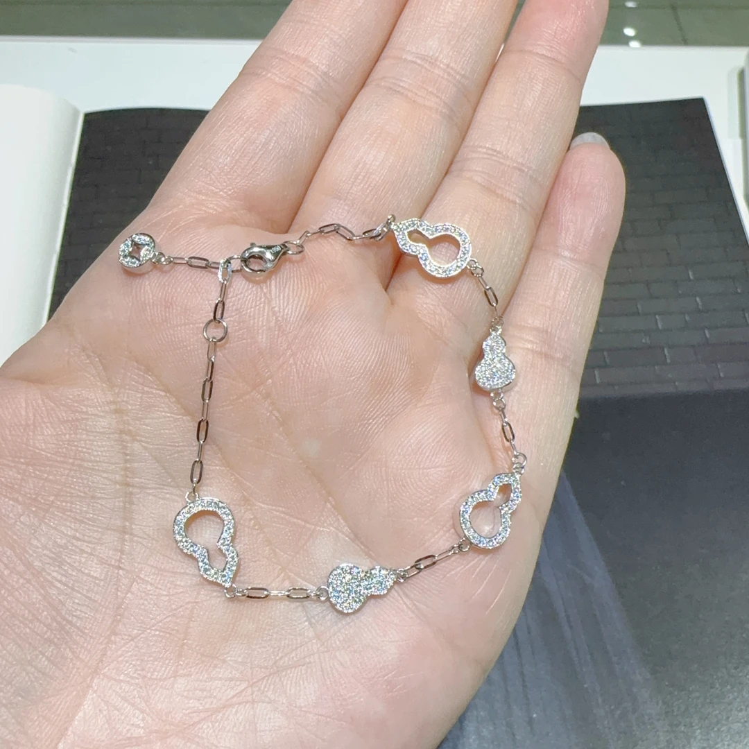 莫桑石铂金PT950镶嵌满钻莫桑石白金葫芦手链女款经典百搭时尚