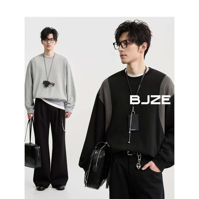 [撞色拼接]BJZE男装圆领套头卫衣男2025秋季宽松休闲上衣N531382